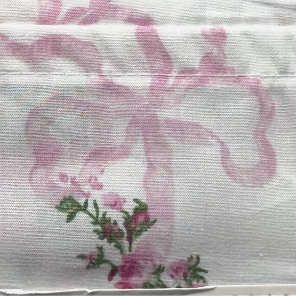4pc Laura Ashley FULL Sheet Set FLORAL RIBBON STRIPE Bows Pink Roses Cottage NEW - Picture 8 of 9